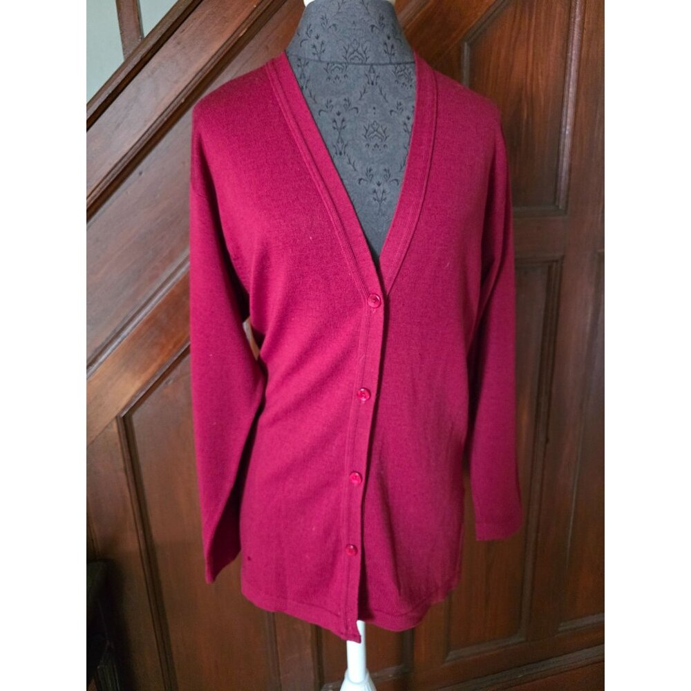 Tulchan Womens Red Wool Cardigan Sweater Button-Down Small